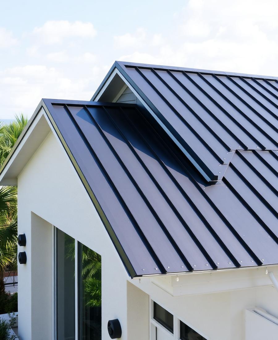 Standing seam metal roof on a contemporary home